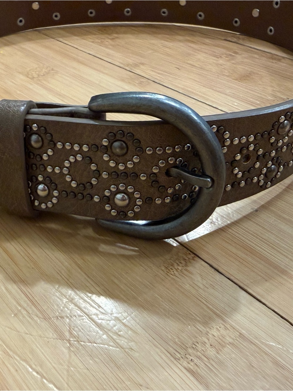 The Buckle Brown Leather Stud Belt with Silver Buckle